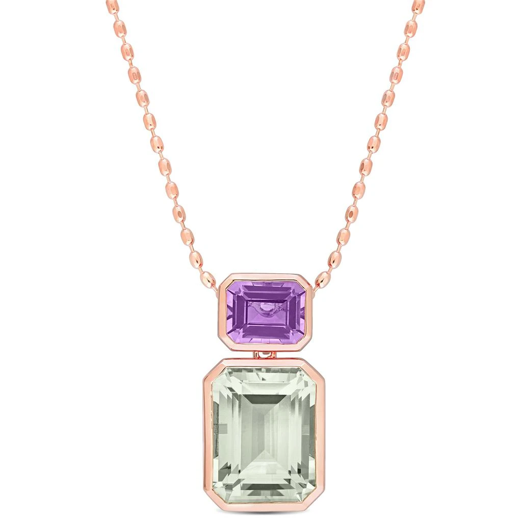 Mimi & Max Womens 20 1/8ct TGW Octagon Green Quartz and Rose de France Necklace in Rose Plated Sterling Silver 1