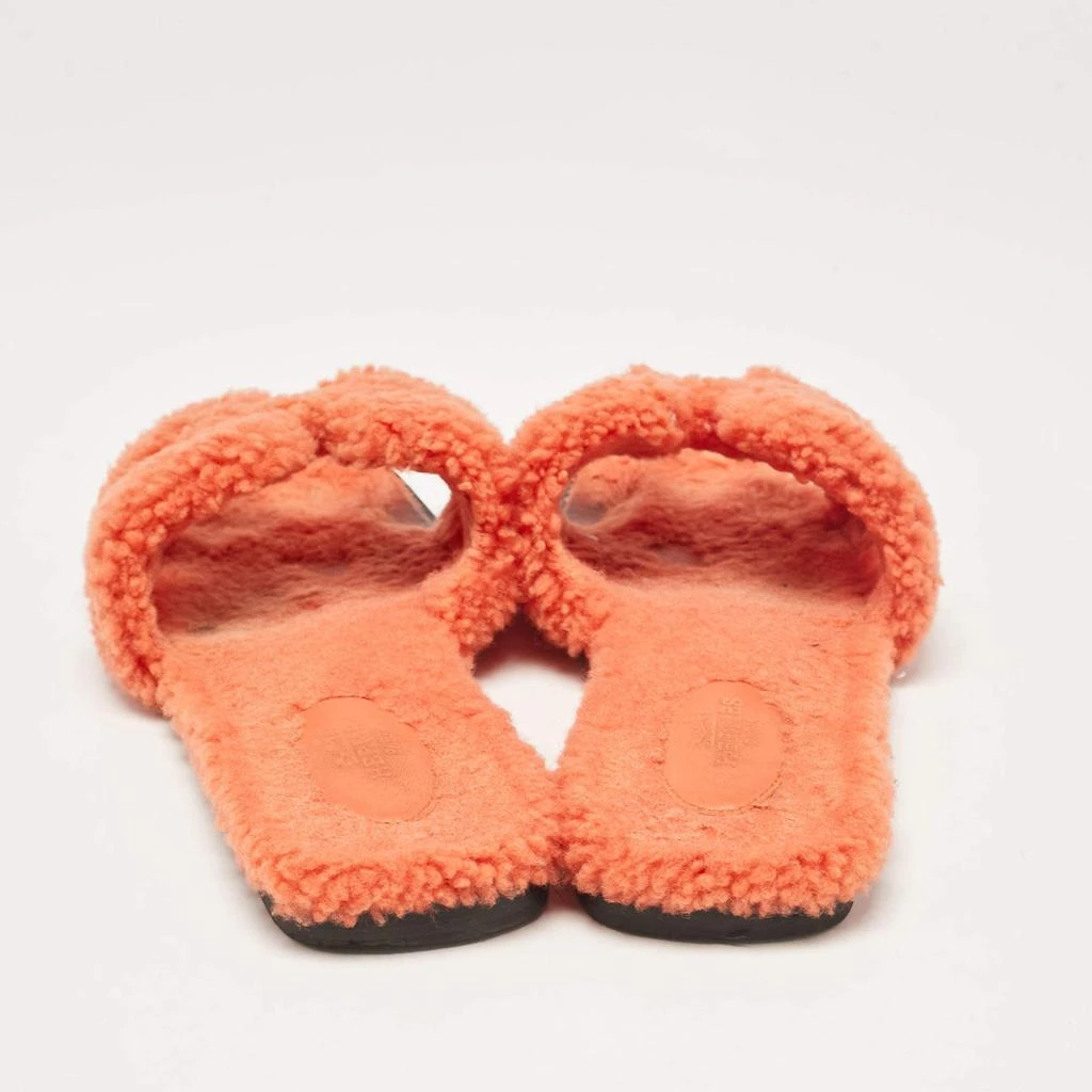 Hermes Hermes Orange Shearling Fur Oran Flat Slides Size 37 6