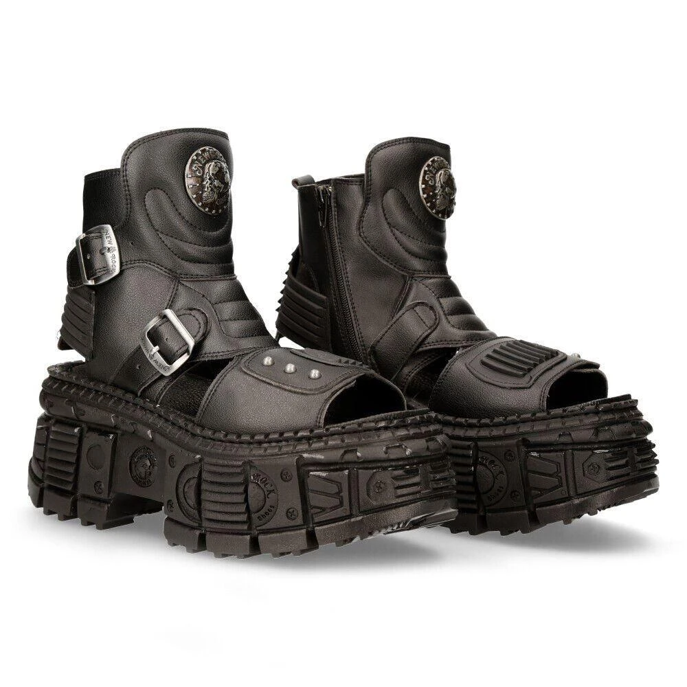 NewRock Black VEGAN Leather Boot Sandals-BIOS106-V3 2