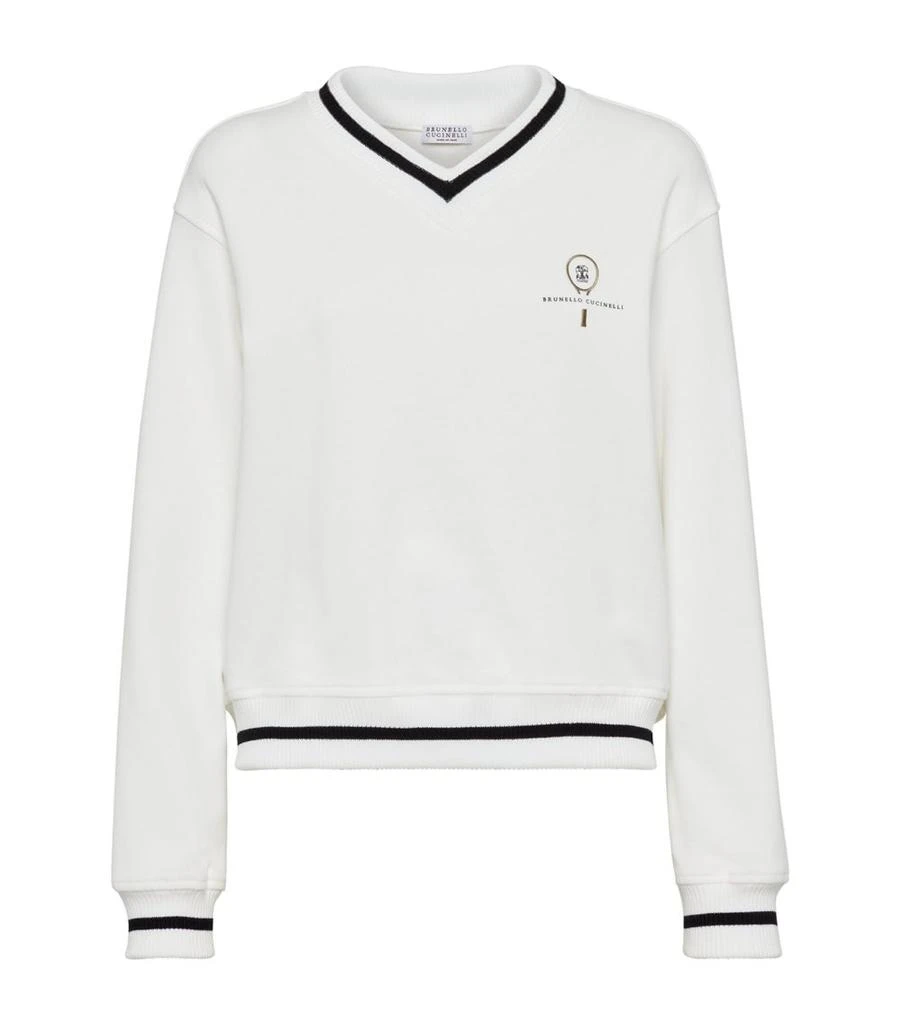 Brunello Cucinelli French Terry Cotton V-Neck Sweatshirt 1