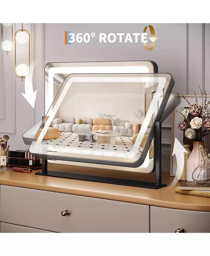 Homfan LED Vanity Mirror, 19.7" x 17.5" Touch Screen Makeup Mirror with 3 Lighting Modes, Adjustable Tabletop Design 4