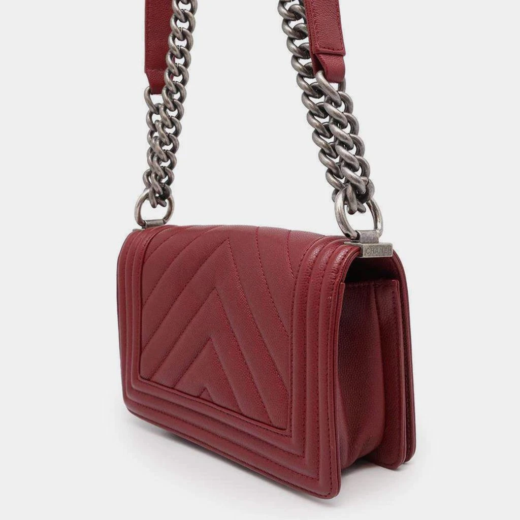 Chanel Chanel Red Caviar Leather Small Chevron Boy Bag 4