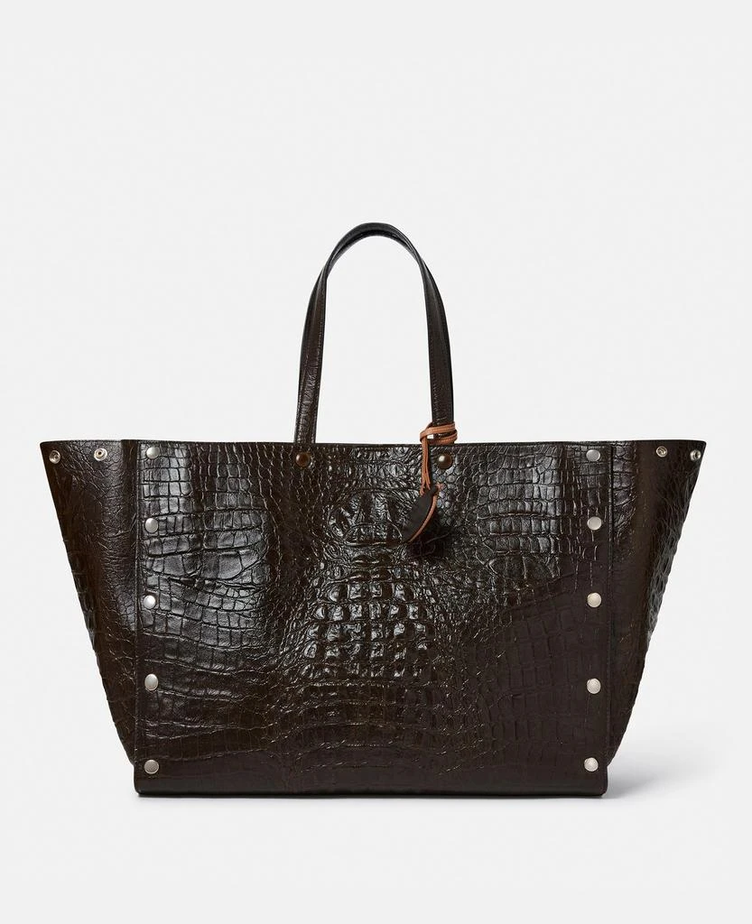 Stella McCartney Stella McCartney - Stella Studs Large Croc-Embossed Tote Bag, Woman, Coffee brown 1