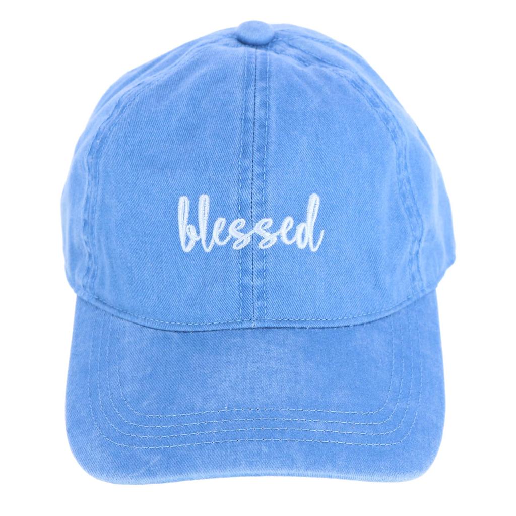 David & Young Women's Blessed Embroidered Denim Baseball Cap Hat