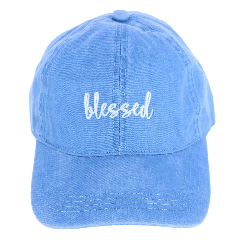 David & Young Women's Blessed Embroidered Denim Baseball Cap Hat 1