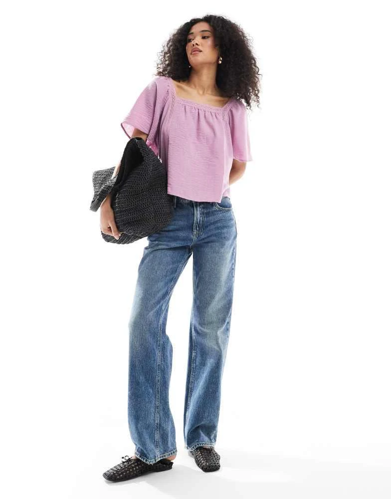 ASOS ASOS DESIGN lace insert square neck top with tie back in lilac 2