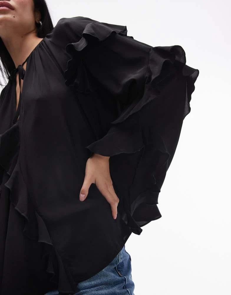 Topshop Topshop ultra femme frill top in black 3