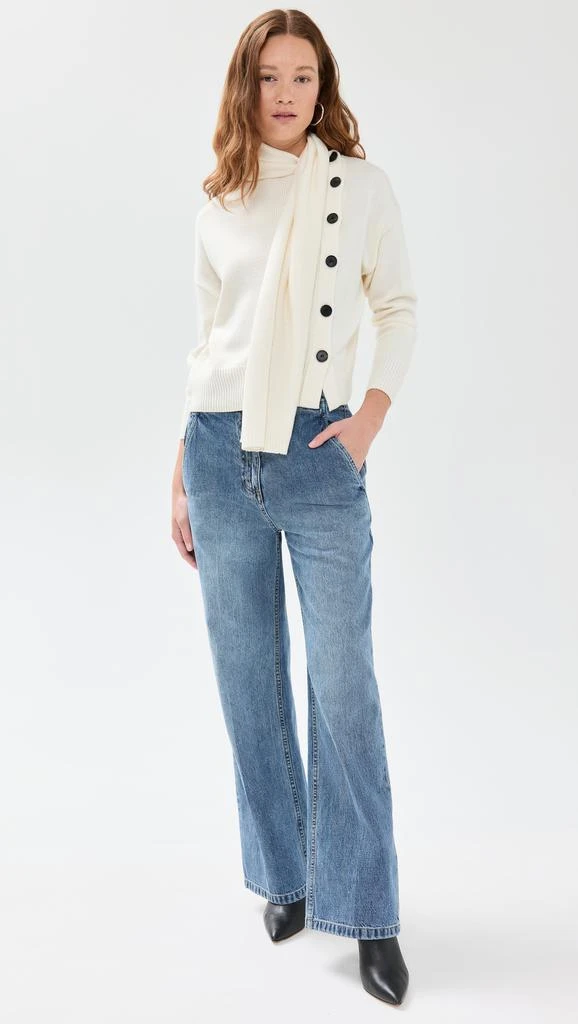 Pixie Market Neck Scarf Asymmetric Button Sweater 4