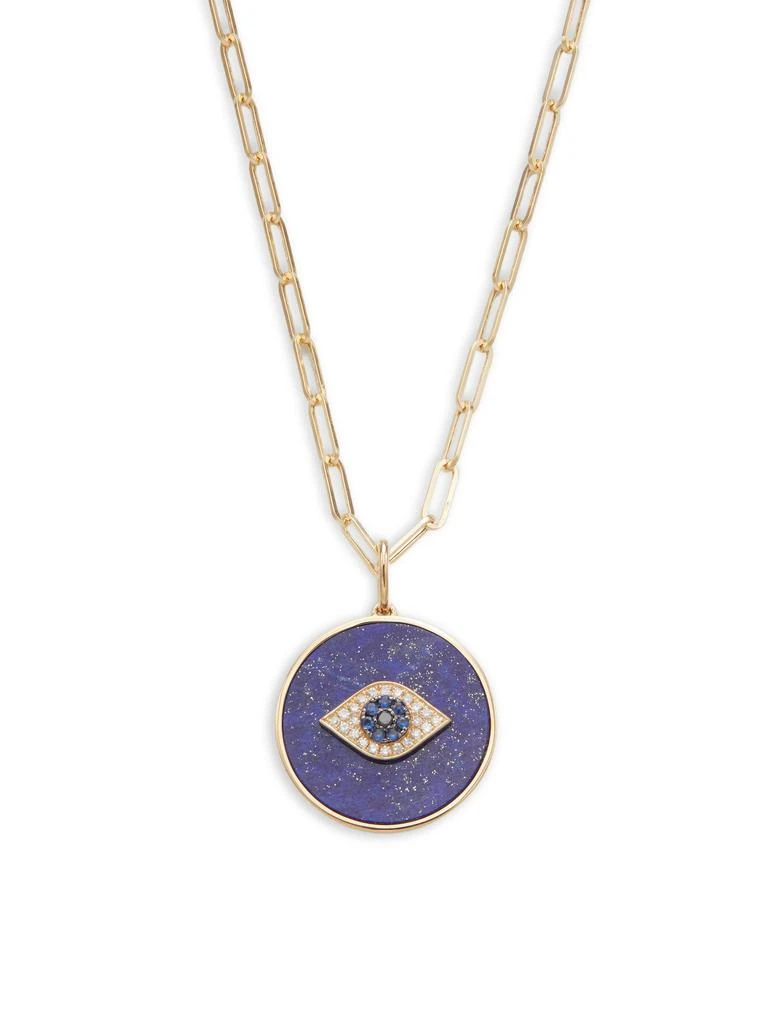Effy 14K Yellow Gold, Lapis, Sapphire 
0.1 TCW Diamond Evil Eye Pendant Necklace