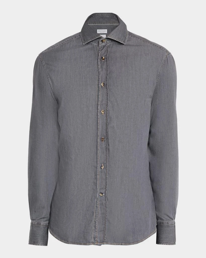 Brunello Cucinelli Men
s Denim Slim-Fit Shirt