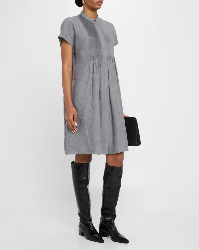 Lafayette 148 New York Ruched Pintuck Linen Dress 4