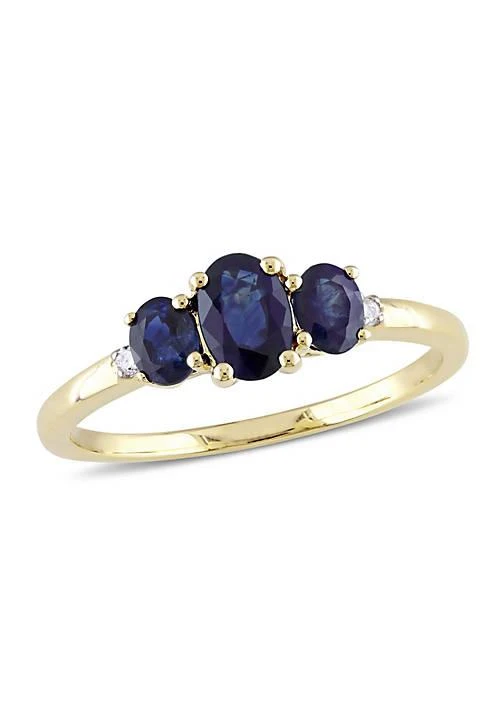 Belk & Co. Co. 1 Ct. T.g.w. Blue Sapphire And 1 10 Ct. T.w. Diamond 3 Stone Ring In 10K Yellow Gold 1