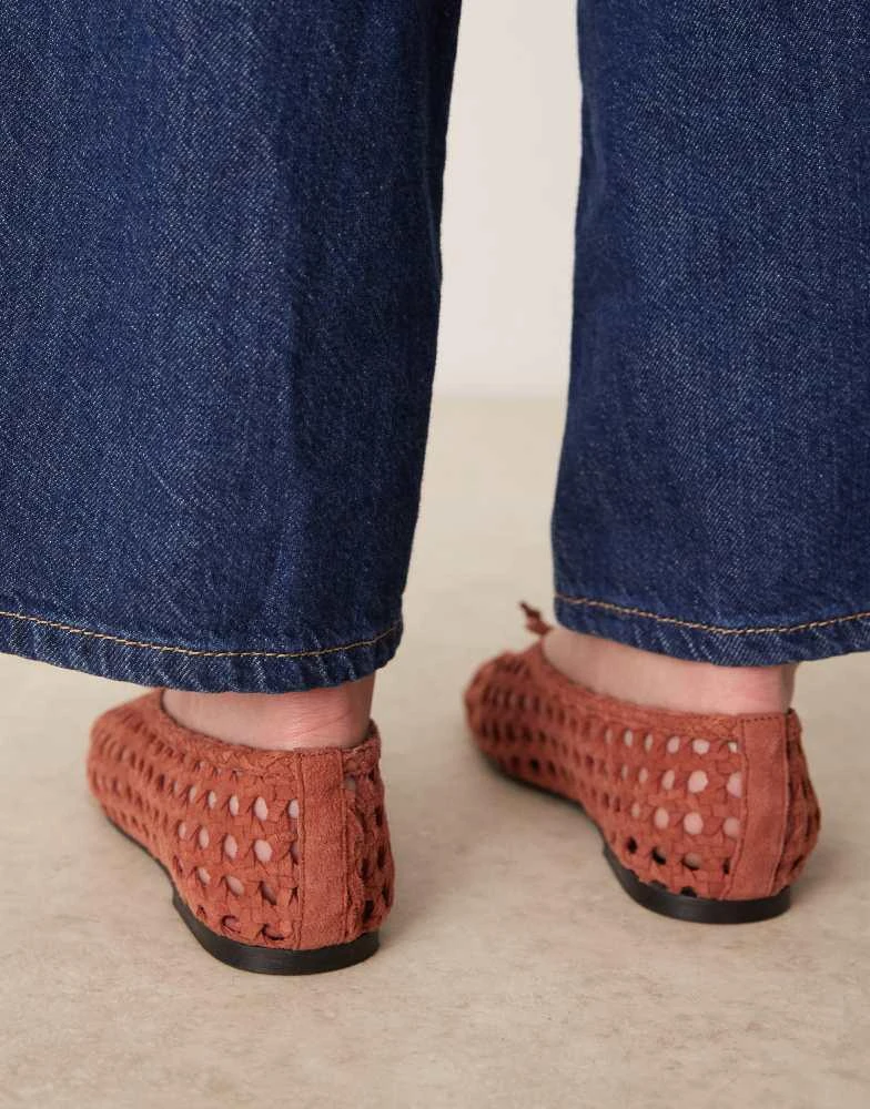 ASOS ASOS DESIGN Lysandra suede high-vamp ballets in rust weave 3