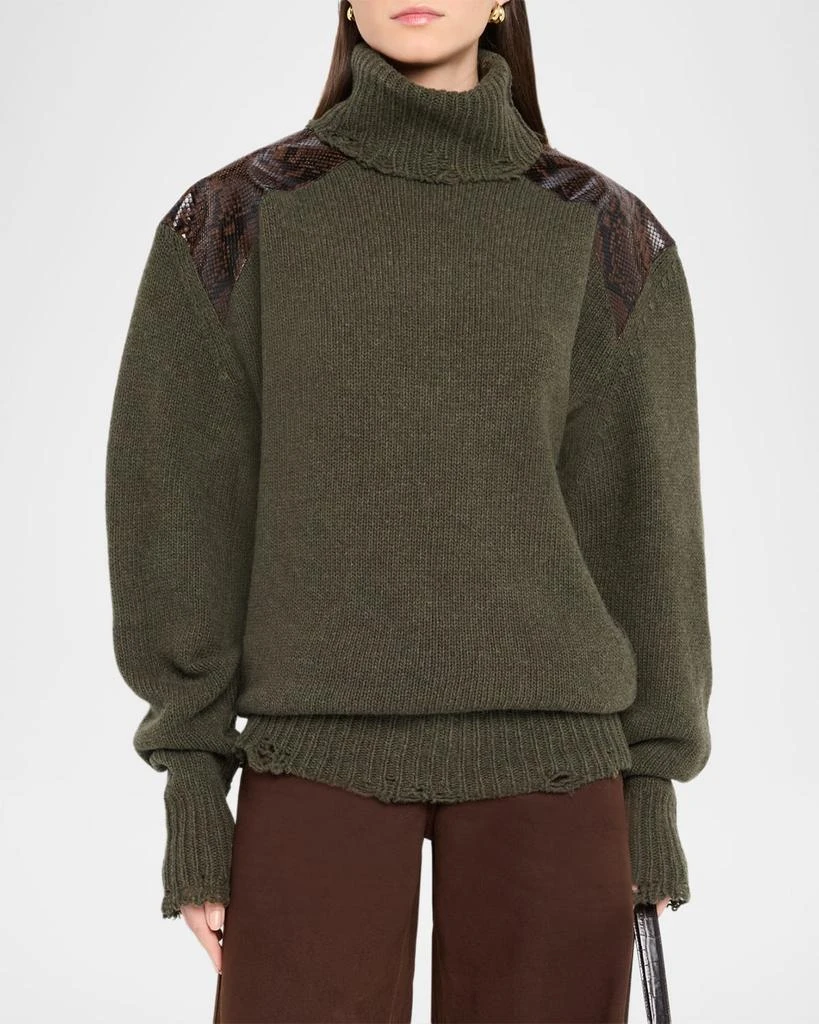 Stella McCartney Snakeskin-Embossed Leather Patch Turtleneck Sweater 4