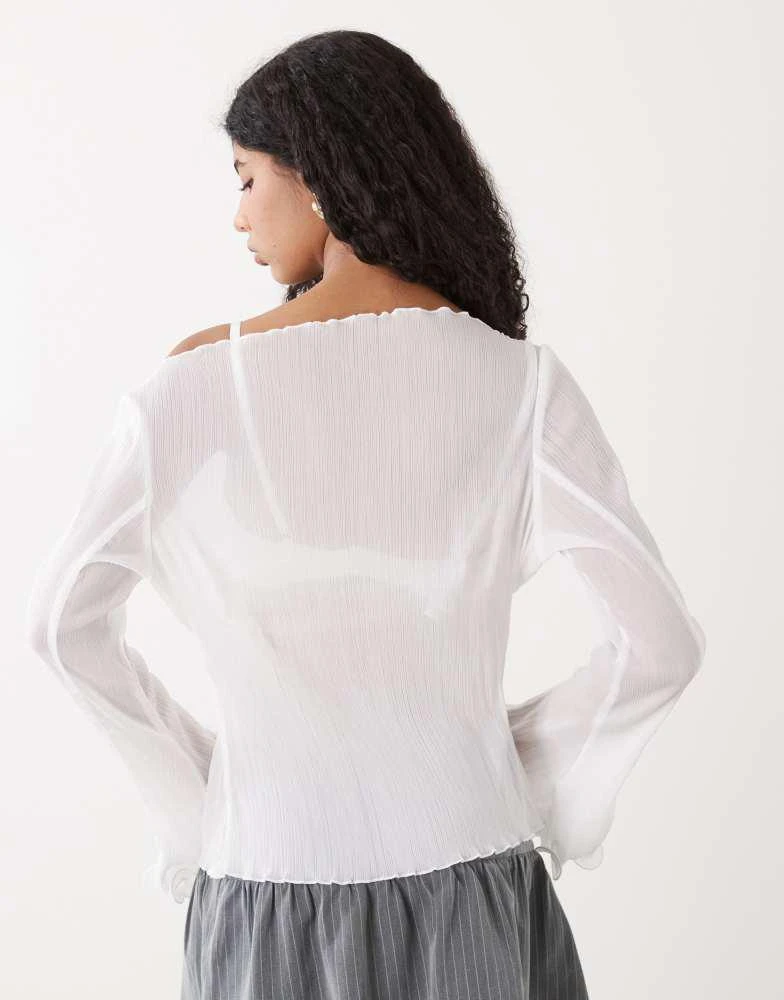 Monki Monki sheer floaty long sleeve top in white 2