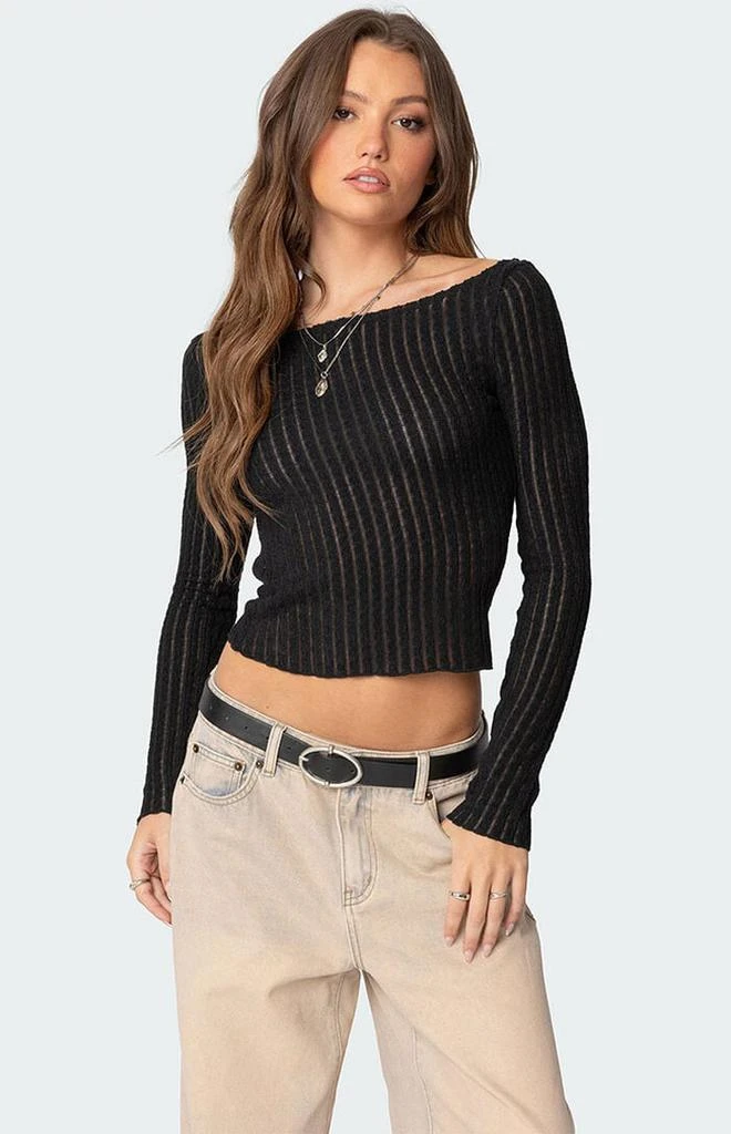 Edikted Textured Sheer Boat Neck Top 1