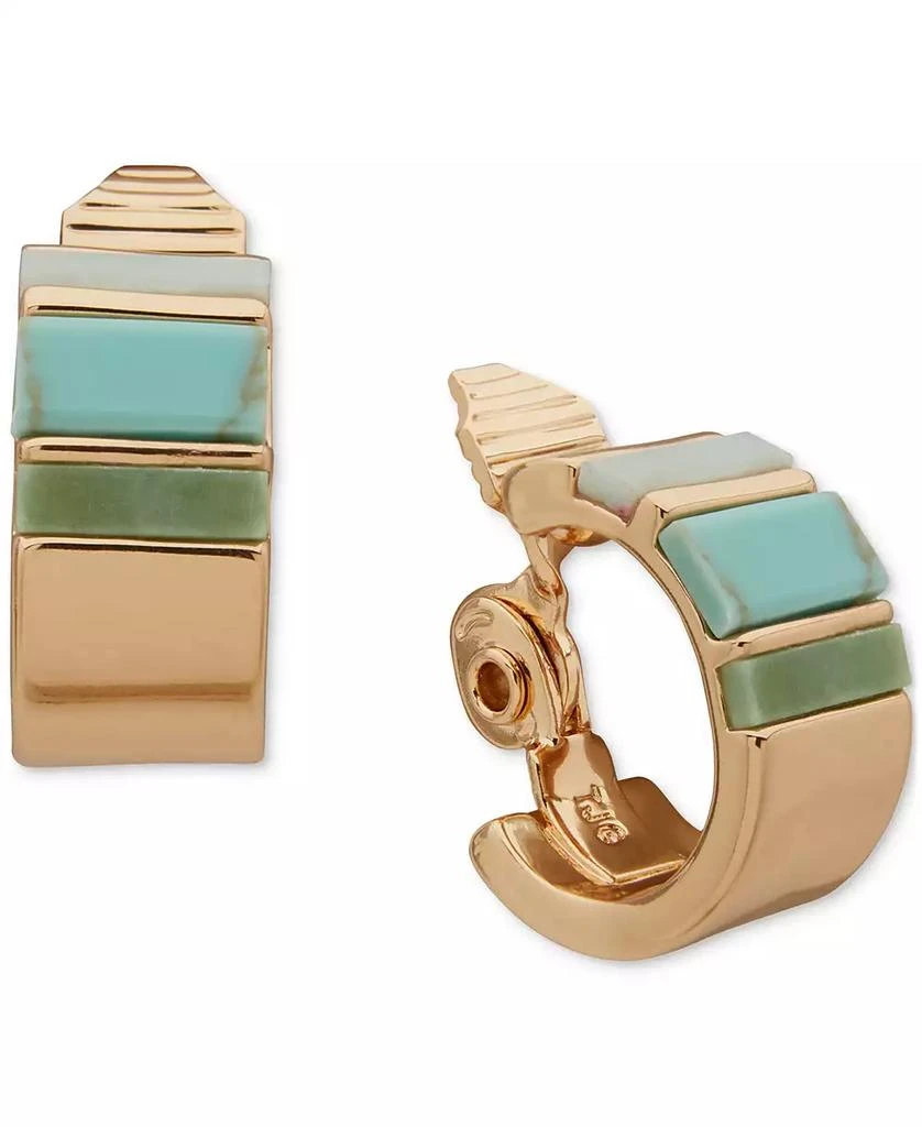 Anne Klein Gold-Tone Small Stone Inlay Clip-On C-Hoop Earrings, 0.8" 1