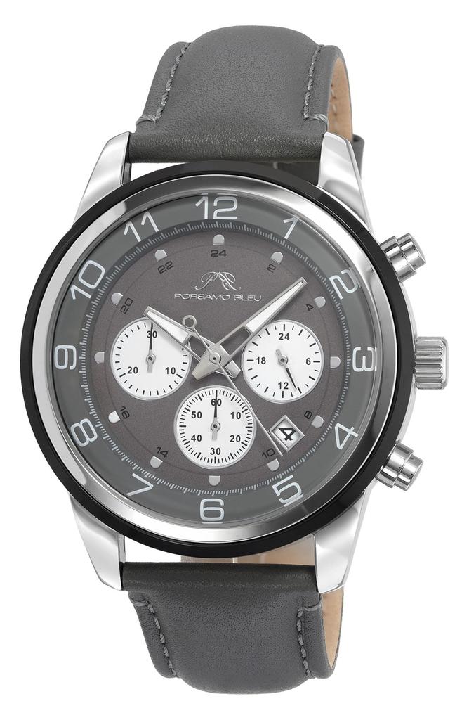 Porsamo Bleu Men's Arthur Chronograph Leather Strap Watch, 44mm