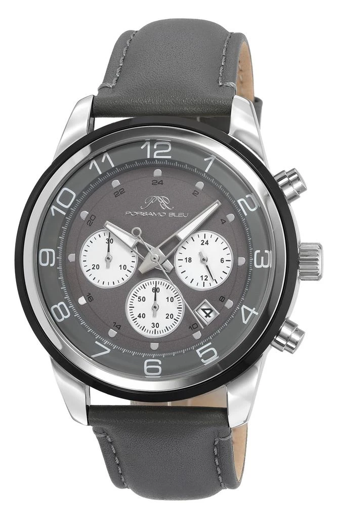 Porsamo Bleu Men's Arthur Chronograph Leather Strap Watch, 44mm 1