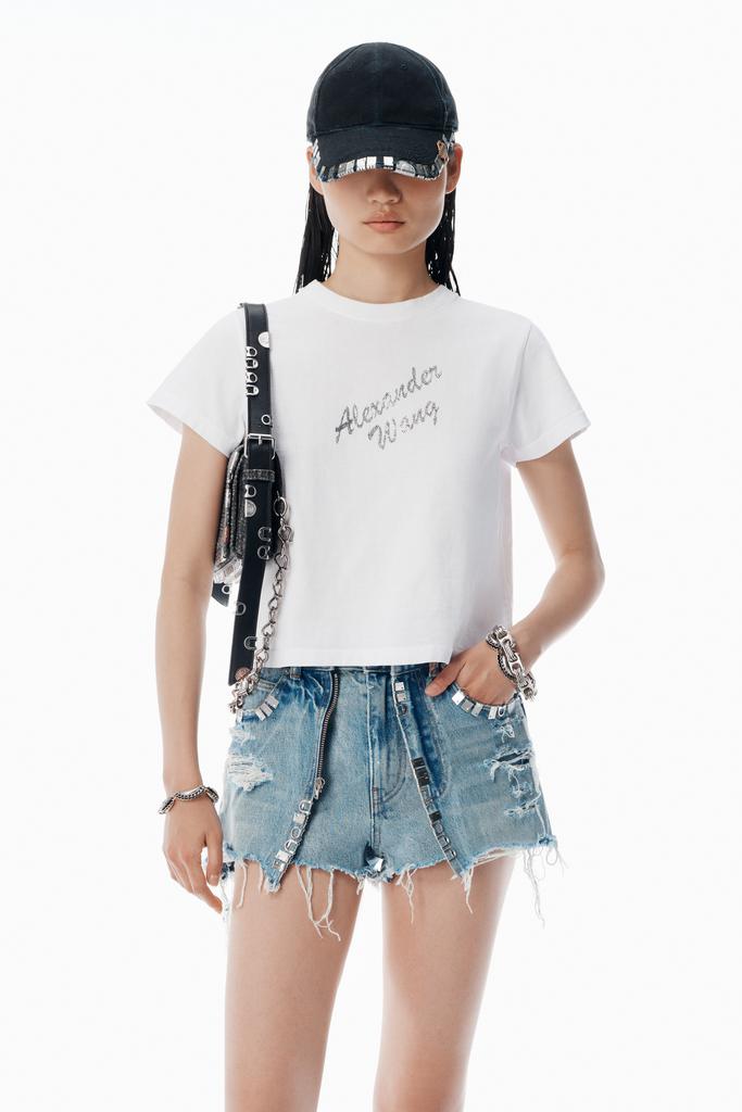 Alexander Wang White Crystal Hotfix & Cotton Logo Tee
