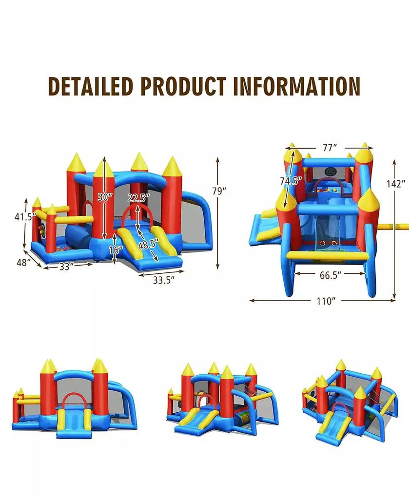 Gymax Inflatable Bounce House Slide Jumping Castle Soccer Goal Ball Pit Without Blower 2