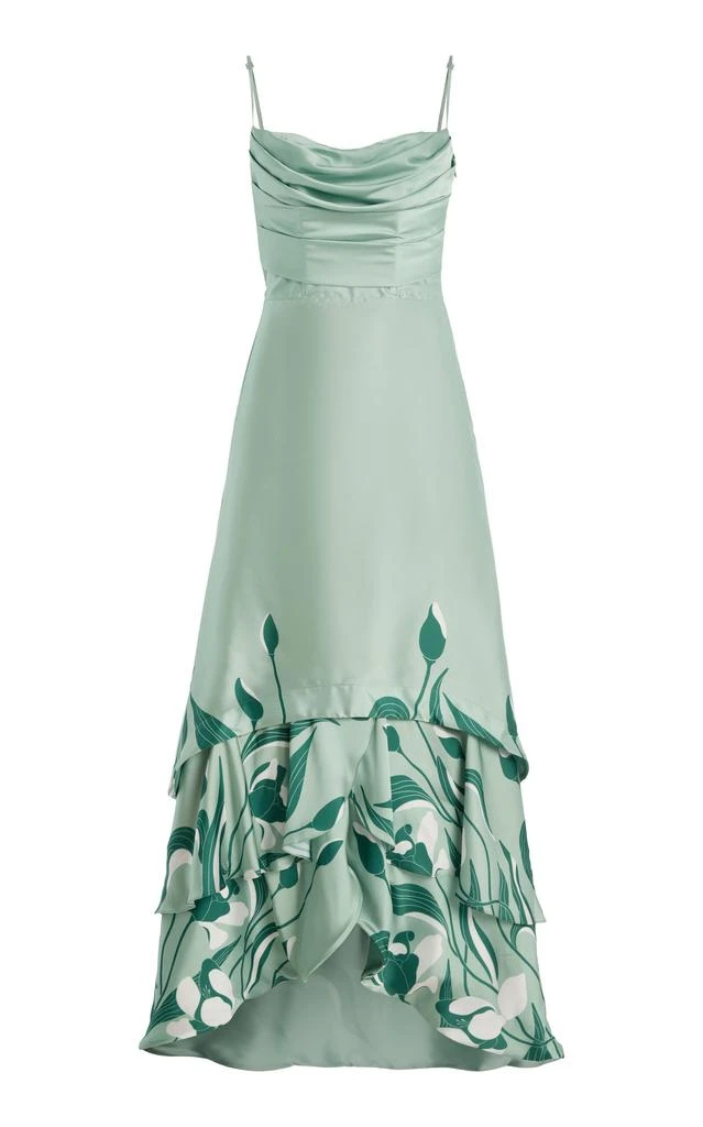 Andres Otalora Andres Otalora - Exclusive Floreada Tulip-Printed Satin Maxi Dress - Green - US 0 - Moda Operandi 1