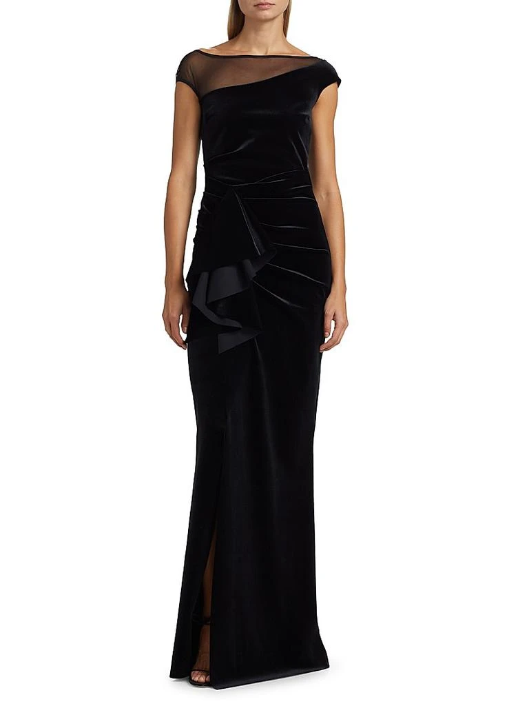 Chiara Boni Aroma Illusion Velvet Ruffled Sheath Gown 3