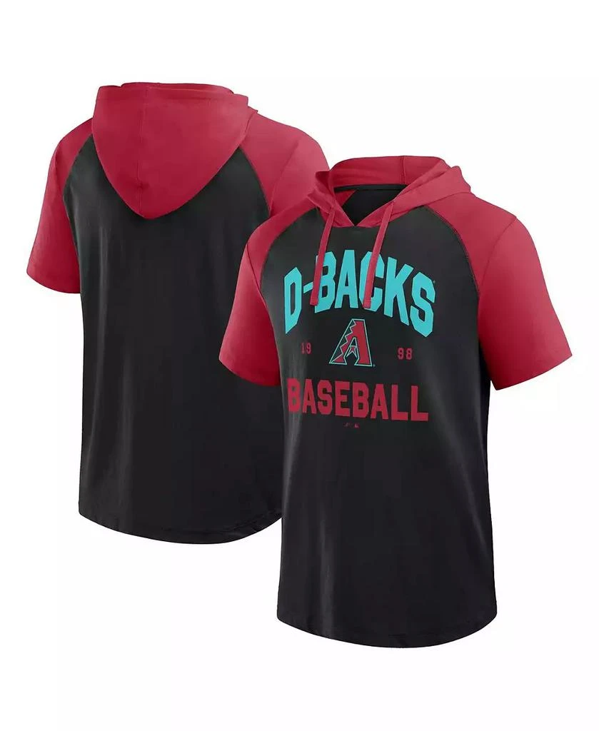 Fanatics Men's Black Arizona Diamondbacks Prime Raglan Short Sleeve Hoodie T-Shirt 1