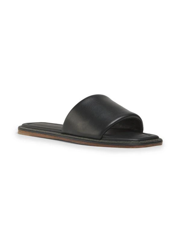 Brunello Cucinelli Monili Trim Leather Flat Sandals 2