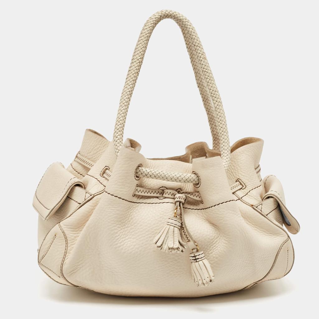 Cole Haan Cole Haan Off White Leather Village Drawstring Shoulder Bag