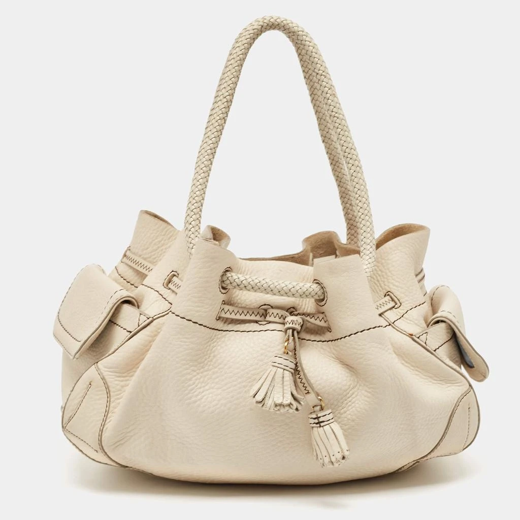 Cole Haan Cole Haan Off White Leather Village Drawstring Shoulder Bag 1