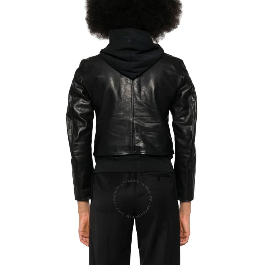 Balenciaga Ladies Black Layered-Detail Racer Leather Jacket