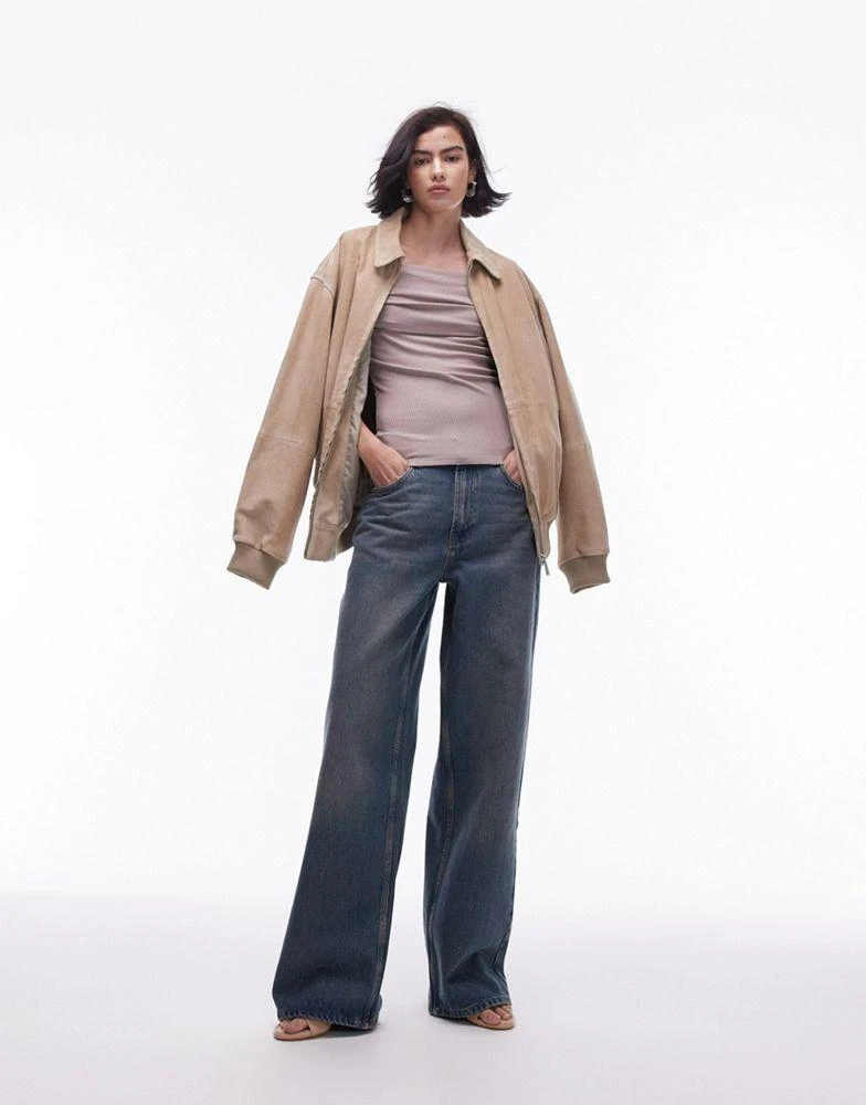 Topshop Topshop premium rib bardot top in washed pink 2