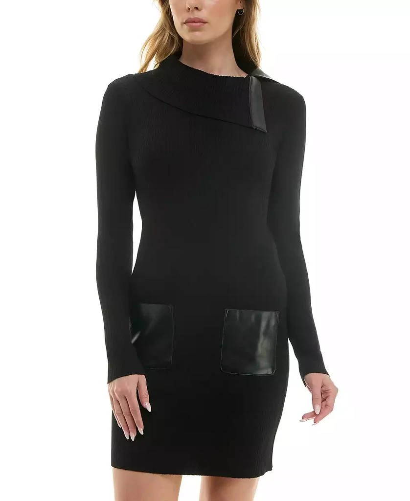 BCX Juniors' Faux-Leather Long-Sleeve Sweater Dress 1