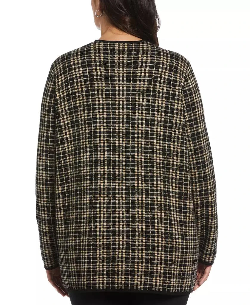Rafaella Plus Size Plaid Jacquard Flyaway Cardigan Sweater 2