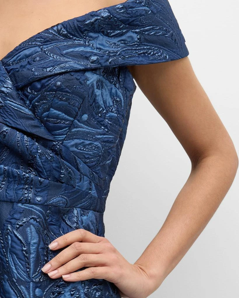 Teri Jon Off-Shoulder Metallic Jacquard Gown 7