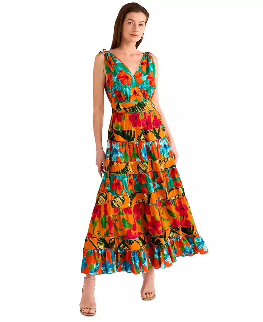 Shop Women's Floral-Print Tiered Deep V-Neck Dress on Sale at