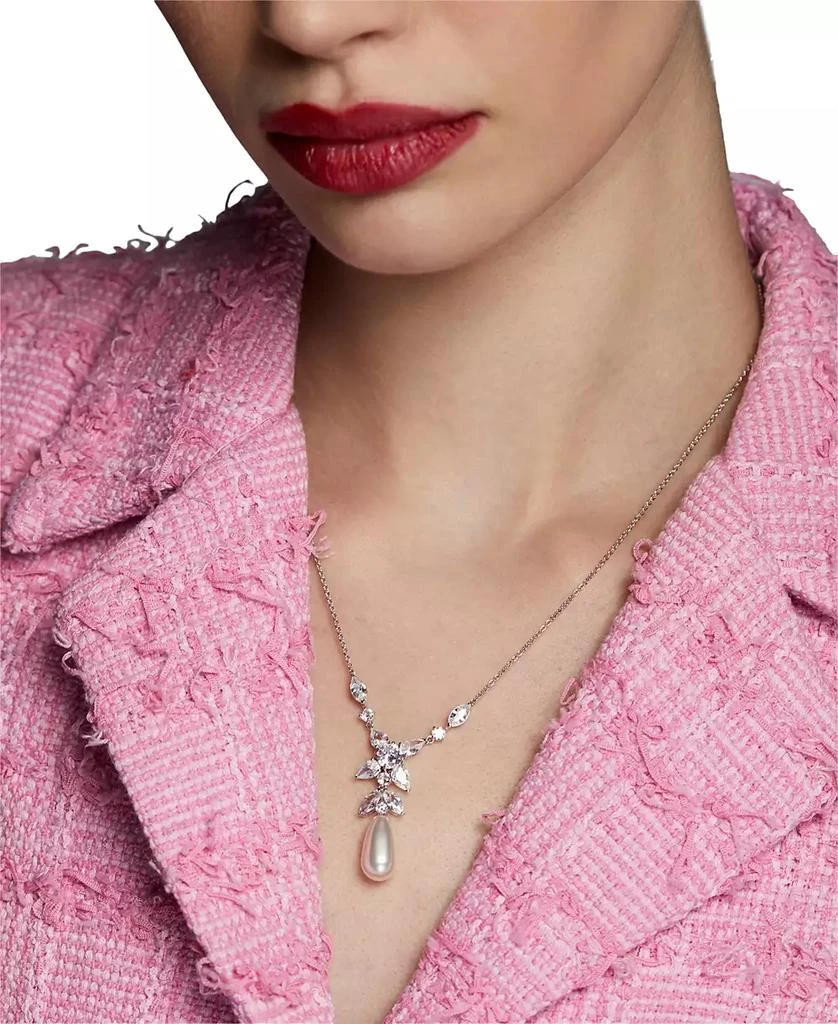 Eliot Danori Silver-Tone Cubic Zirconia & Imitation Pearl Lariat Necklace, 16" + 2" extender, Exclusively at Macy's 2