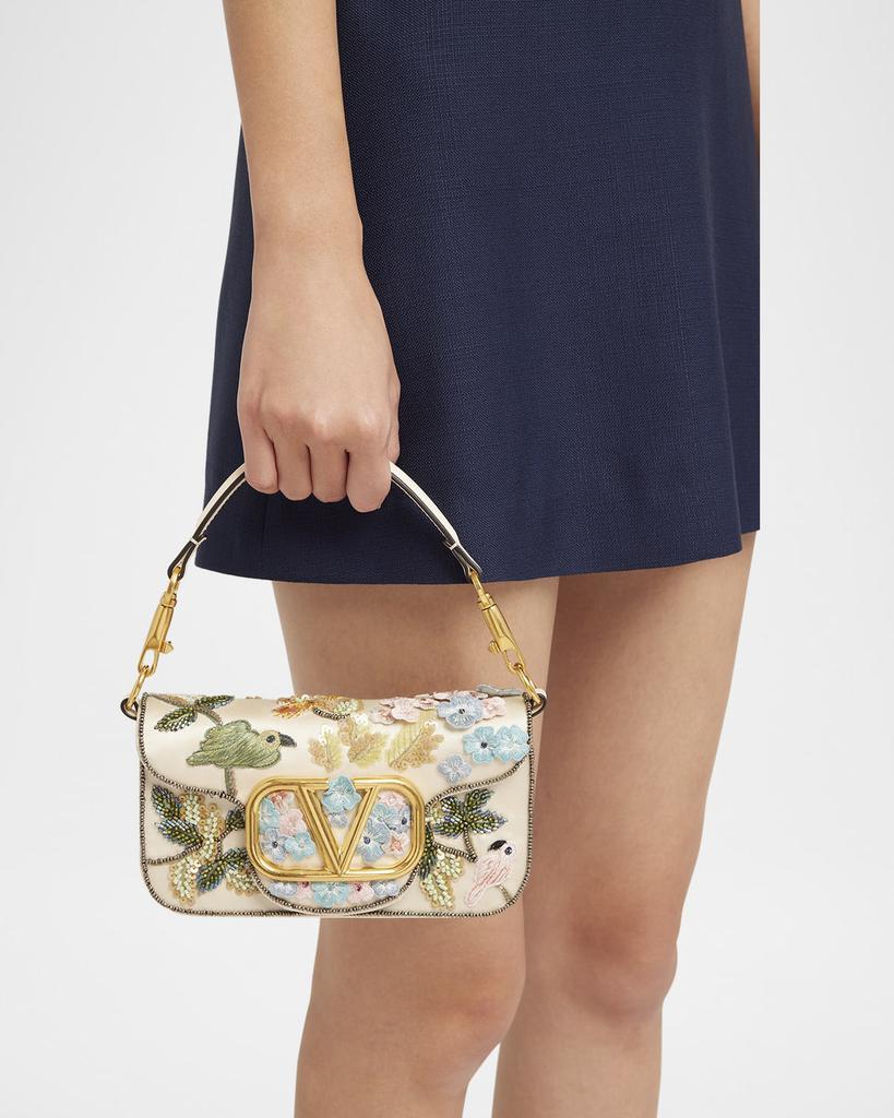 Valentino Loco Small Flower Bird Beaded Satin Shoulder Bag