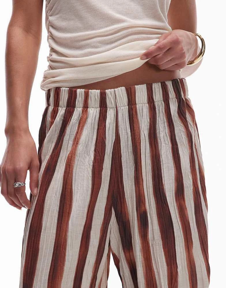 Topshop Topshop stripe crinkle wide leg trousers in brown 4