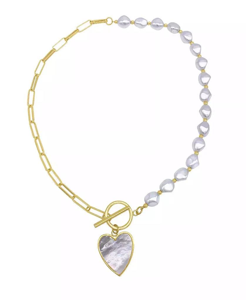 ADORNIA Imitation Pearl and Chain Heart Toggle Necklace 2