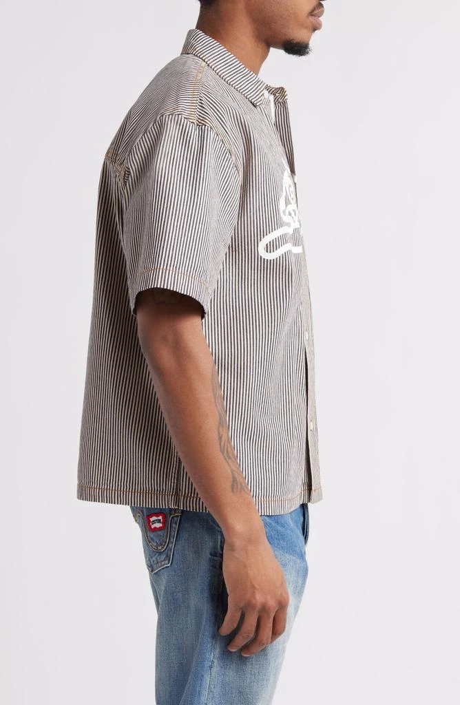 Icecream Running Dog Short Sleeve Denim Graphic Button-Up Shirt 4