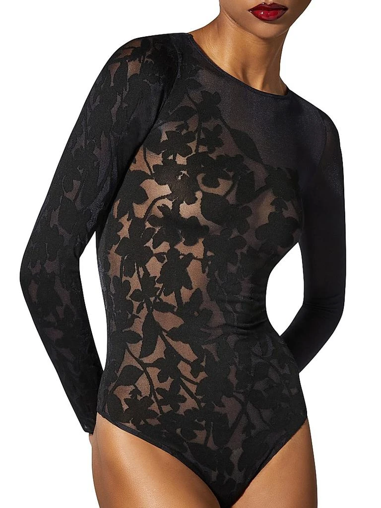Wolford Floral Sheer Thong Bodysuit 6