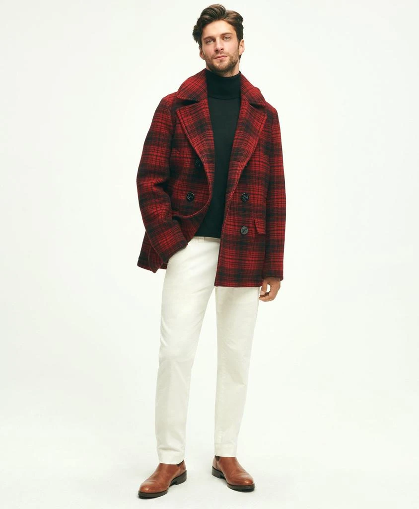 Brooks Brothers Wool Hooded Buffalo Check Pea Coat 2