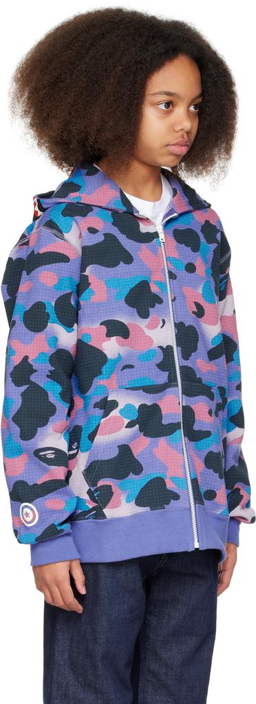 Bape Kids Purple Grid Camo Shark Glow In The Dark Zip Hoodie