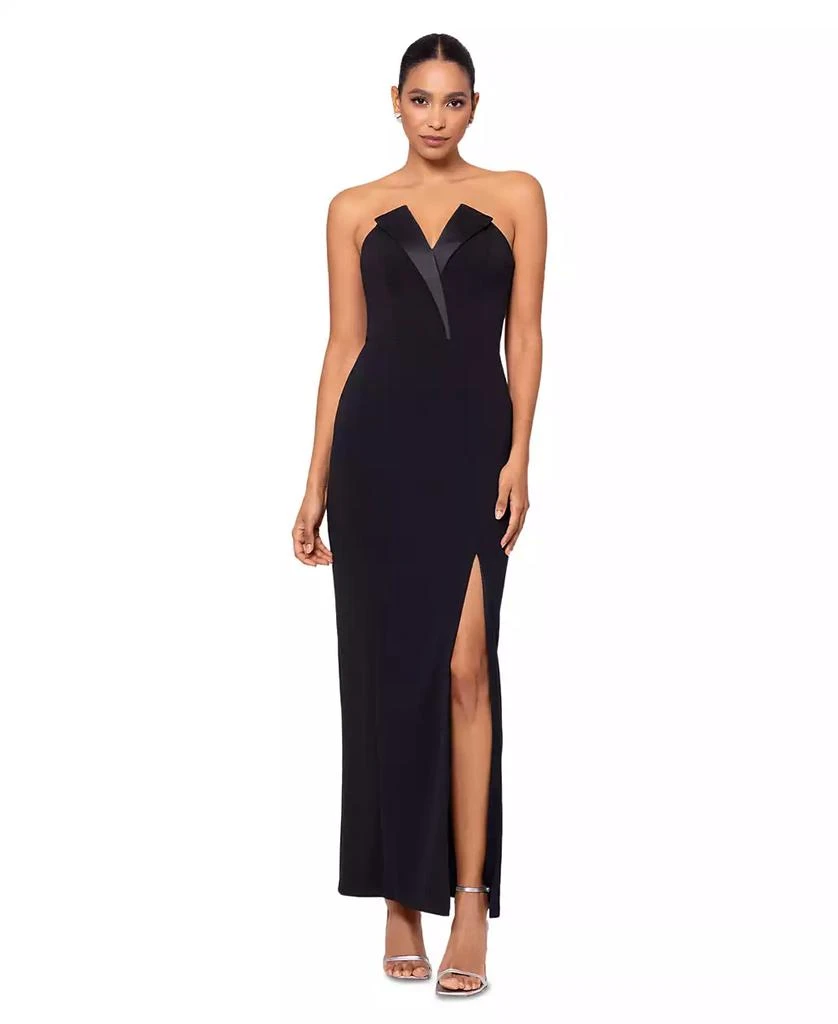 Betsy & Adam Petite Tuxedo-Neck Strapless Gown 1