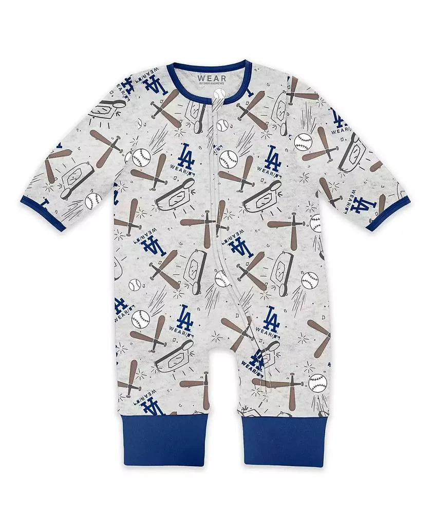 WEAR by Erin Andrews Baby Boys and Girls Heather Gray Los Angeles Dodgers Sleep and Play Full-Zip Sleeper Bib Set 3