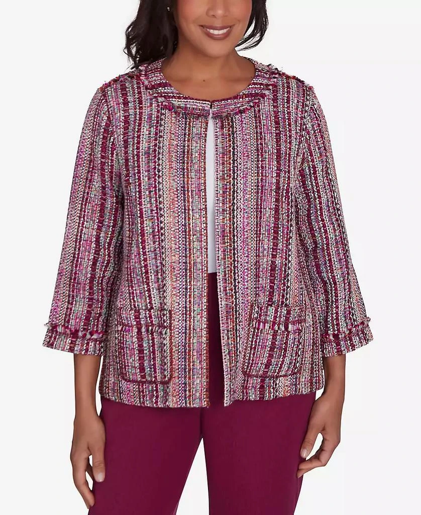 Alfred Dunner Women's Wine Country Fringe Textured Jacket 1