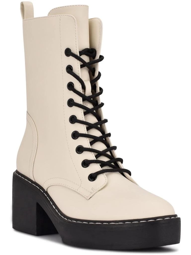 Nine West Womens Faux Leather Embossed Combat & Lace-up Boots 1