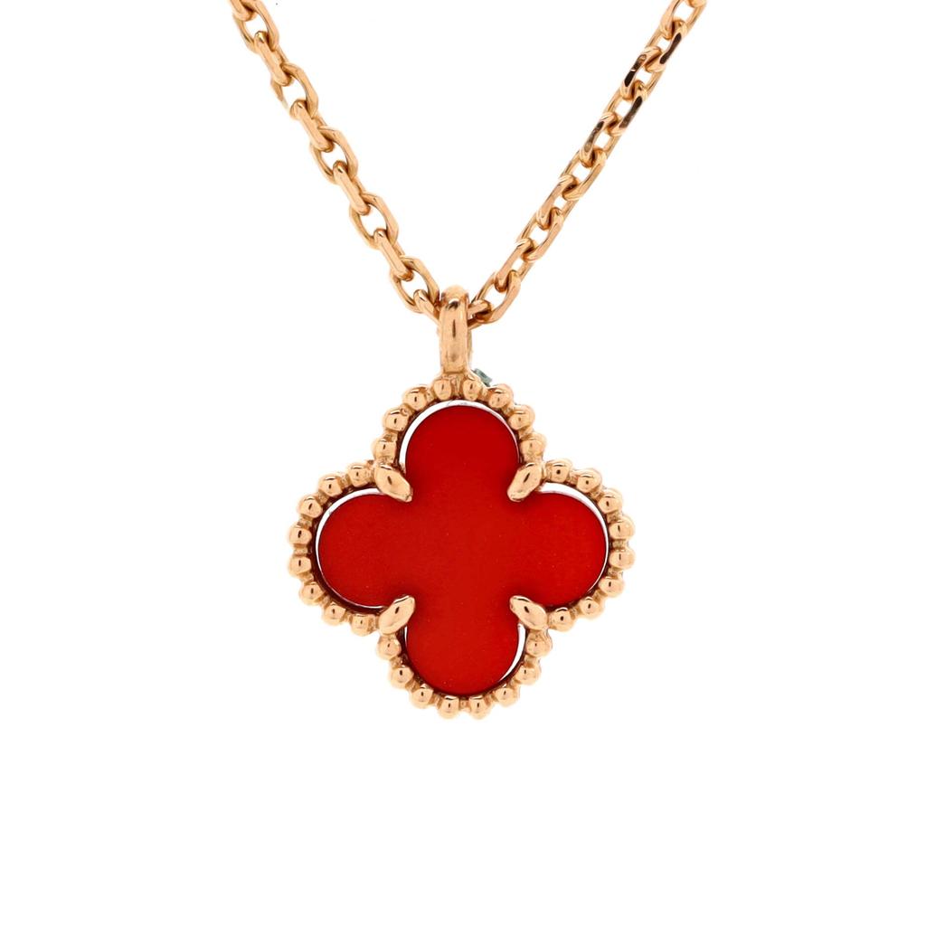 Van Cleef & Arpels Sweet Alhambra Pendant Necklace 18K Rose Gold and Carnelian